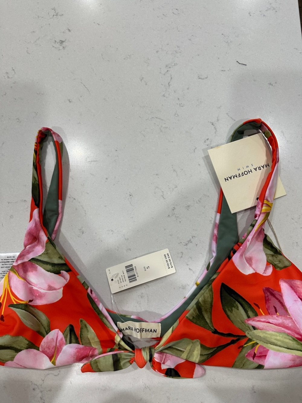 Mara Hoffman Red and Pink Floral Bikini Top